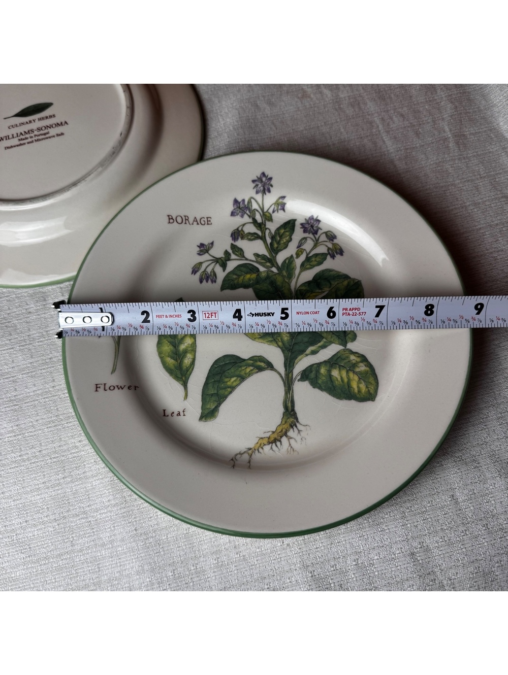 Vintage Williams Sonoma Culinary Herbs Plates Set Of 2 Thyme Borage 9 Inch - Picture 8 of 8